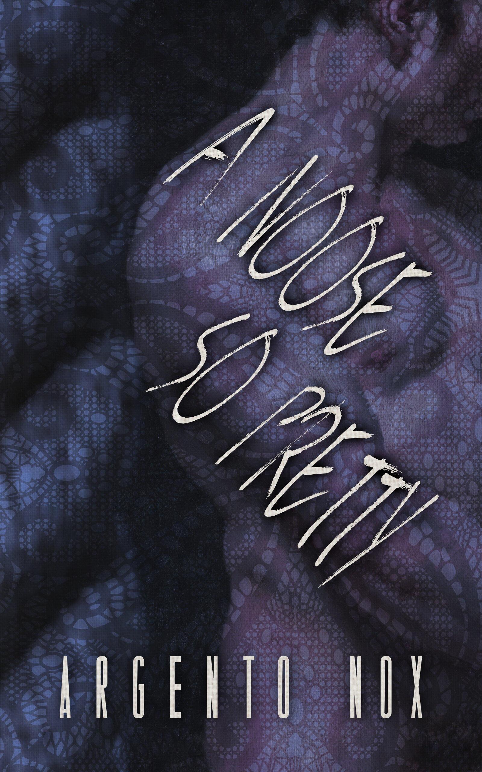 The torso of a naked man turned to the right. On the left a thick rope can be seen. Across the man's chest and upper arm is the title: "A Noose So Pretty". At the bottom is the author's name: "Argento Nox"